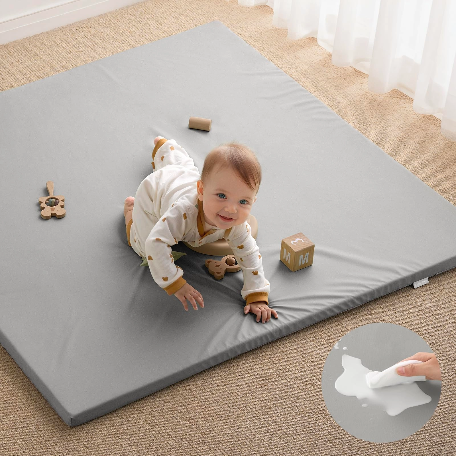 Vegan Leather Baby Play Mat - 50x50 Taupe