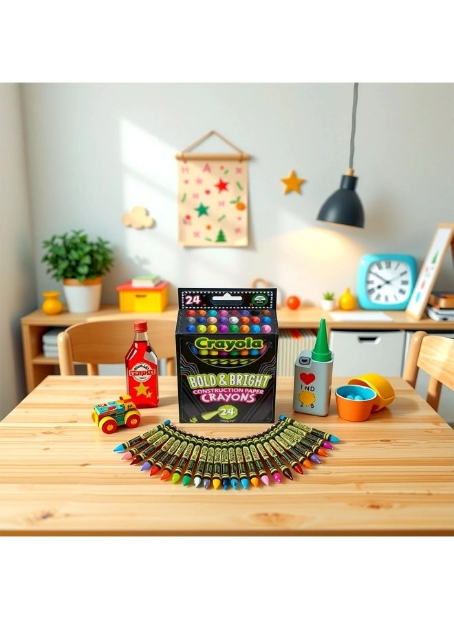 Construction Paper Crayons - Bold & Bright - 24 Pcs