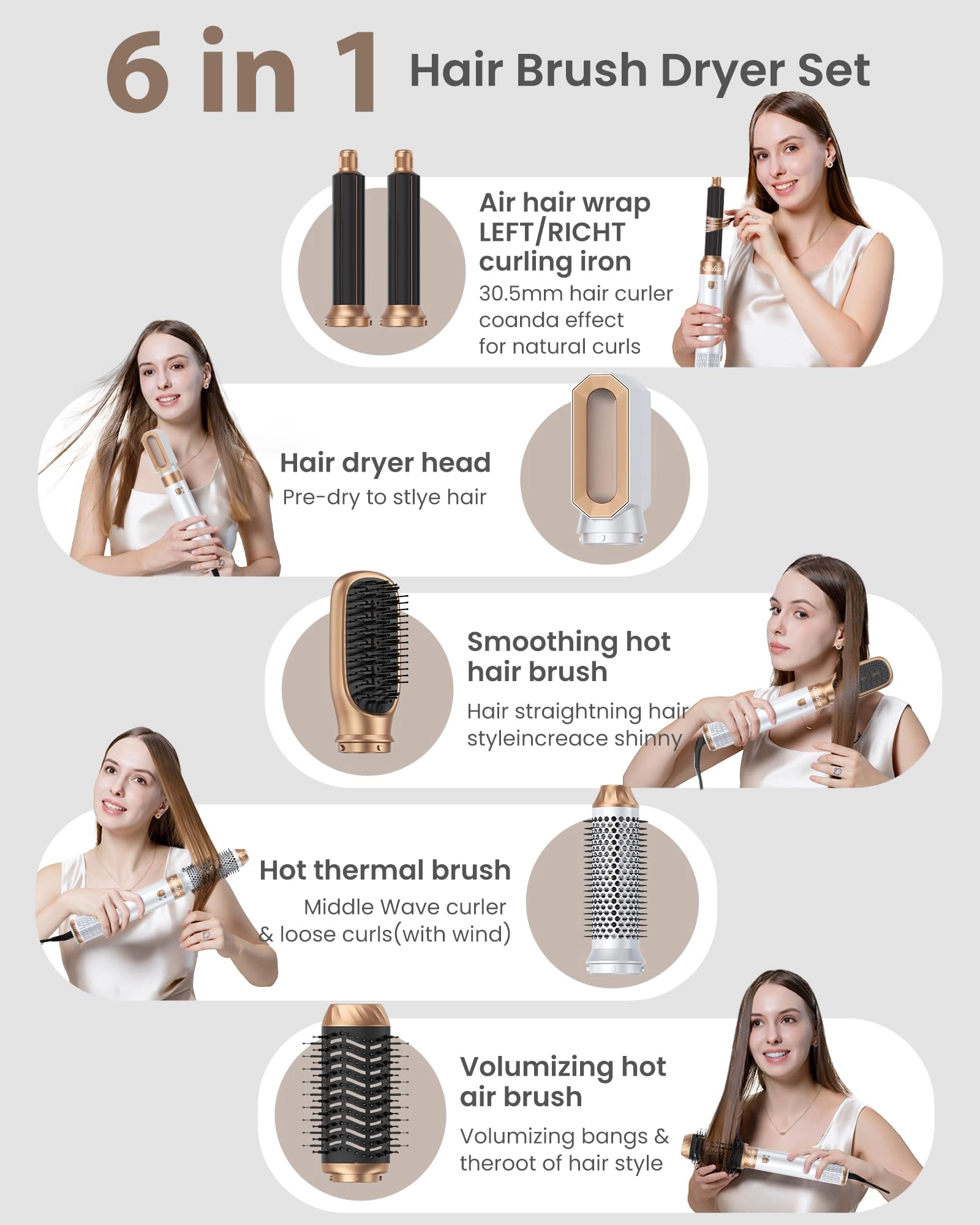Hair Dryer Brush 6 in 1 - 110000 RPM Gold