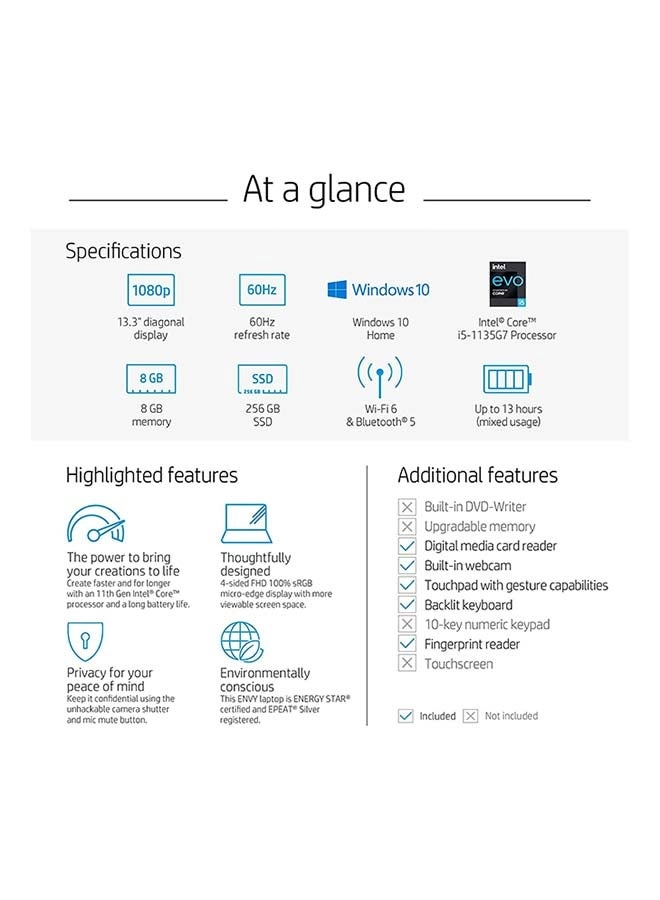 Envy 13-ba1047wm 290F5UA - 13.3'' Core i5-1135G7 8GB DDR4 256GB SSD