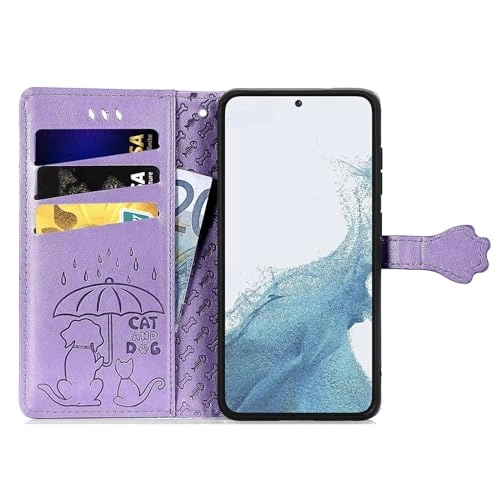 Nadoli Funny Cartoon Embossing Cat Dog Pattern Pu Leather Cat Paw Lanyard Standfunction Card Slots Wallet Flip Case Cover for Samsung Galaxy S24 Ultra