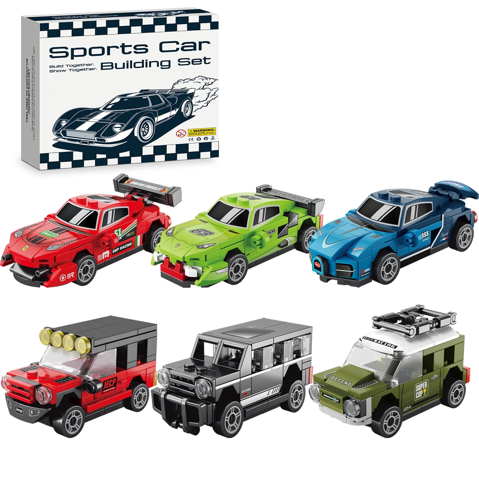 IBLOTIME Mini Speed Champions Car Building Sets - 6 Pack Pull Back Sports Cars Building Toys 416 pcs