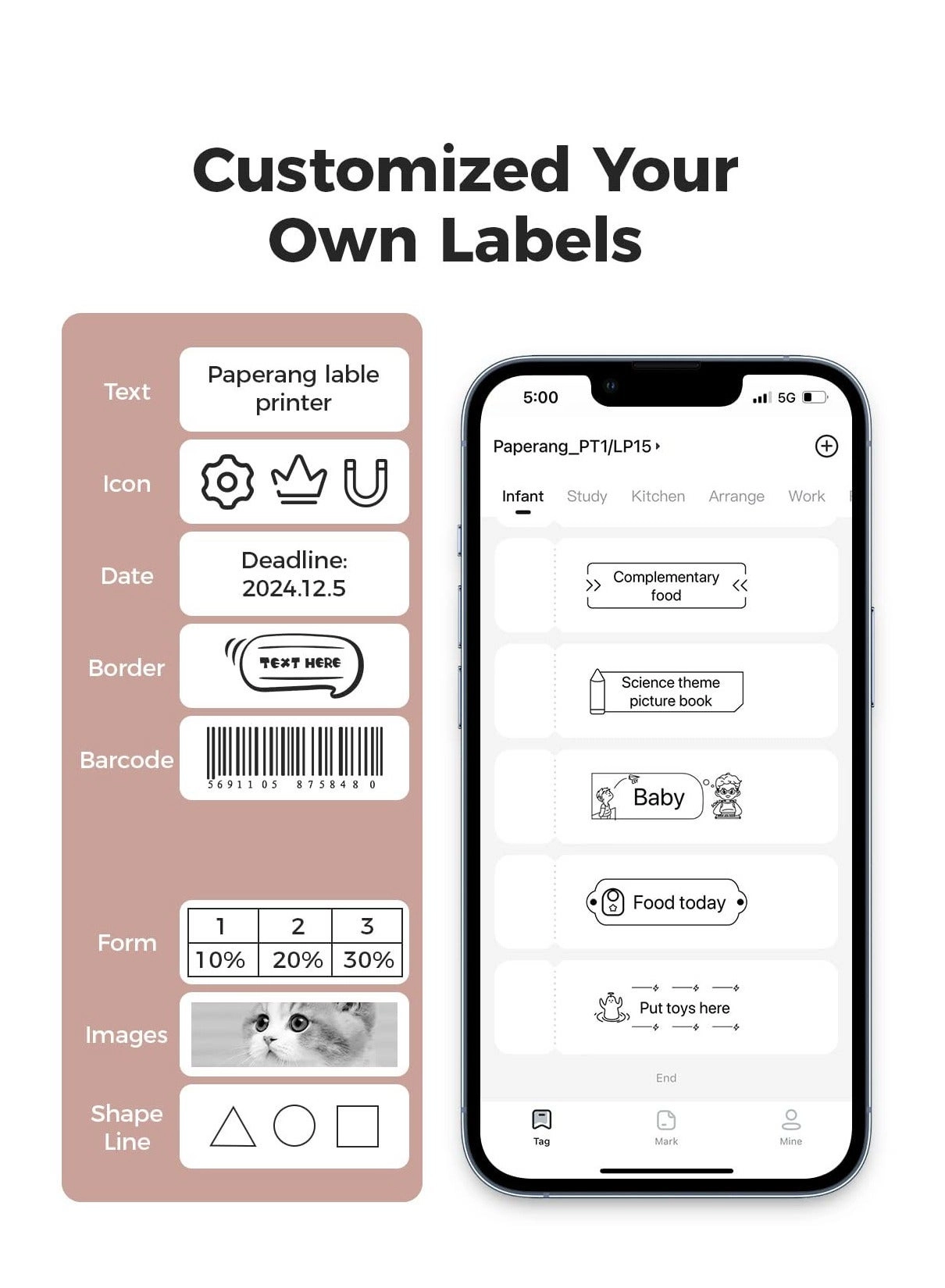 Mini label printer - Direct Thermal Printing 15mm
