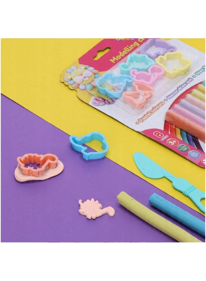Kiddy Clay - 8 pcs + Molds - 6 pcs + Knife 15 pcs.