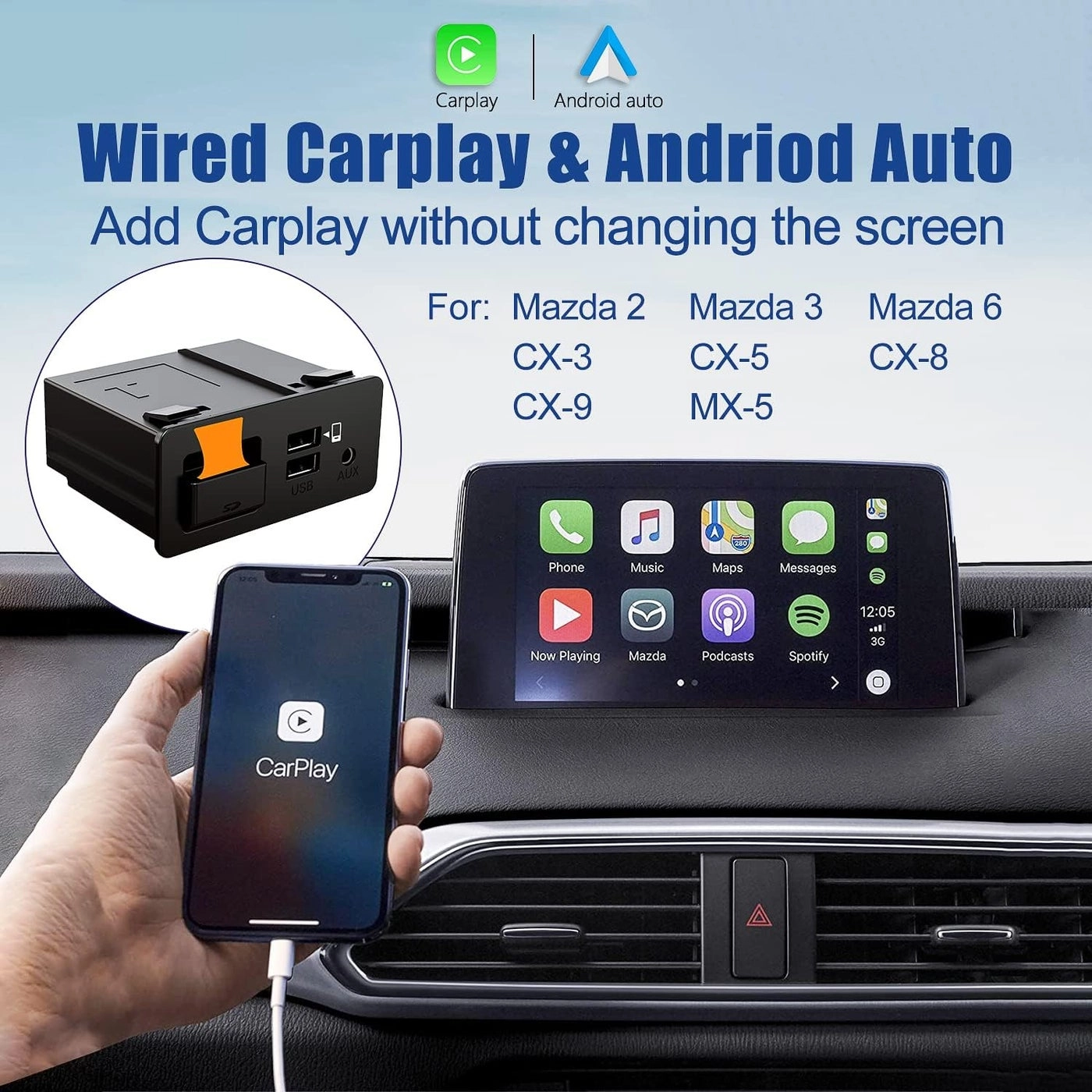 Mazda Carplay and Android Auto Retrofit Kit - OEM Hub MZD Connect System 2014-2021