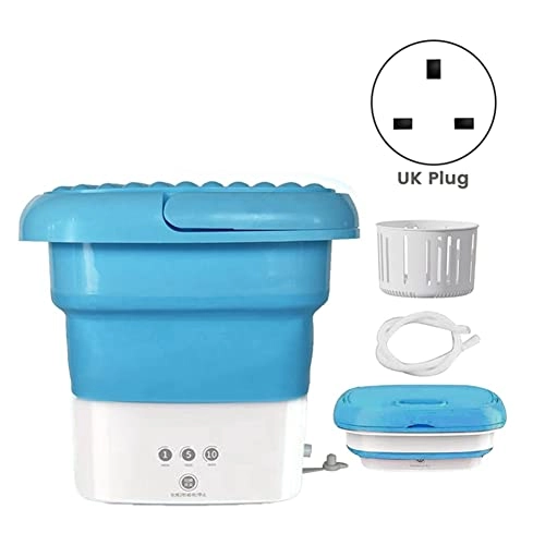 Blue Washing Machine, Mini Folding Washing Machine Combo with Small Collapsible Drain Basket UK Plug
