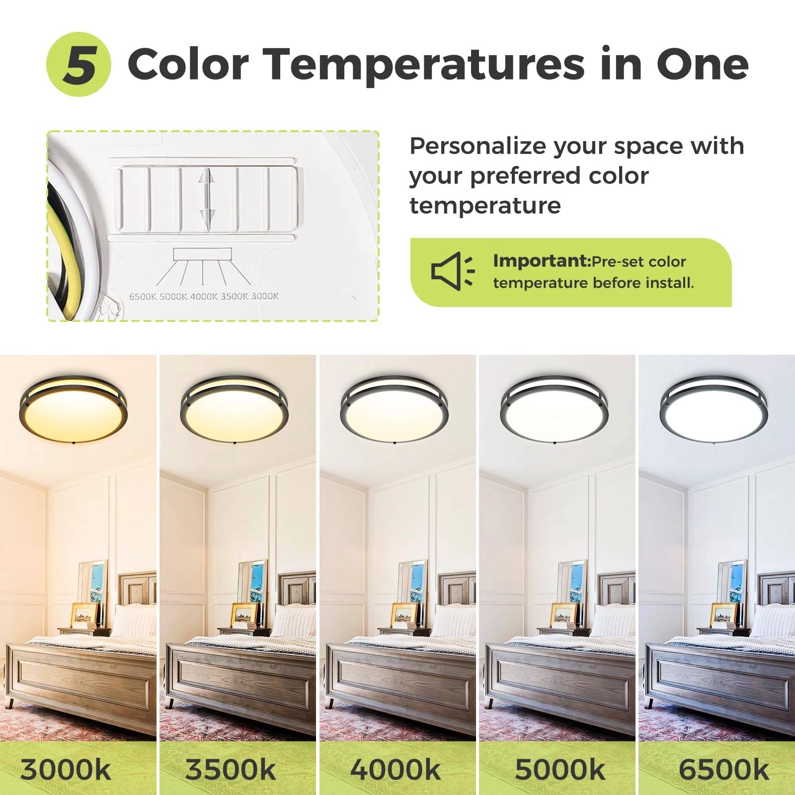 Flush Mount Ceiling Light - 5CCT Dimmable Pack