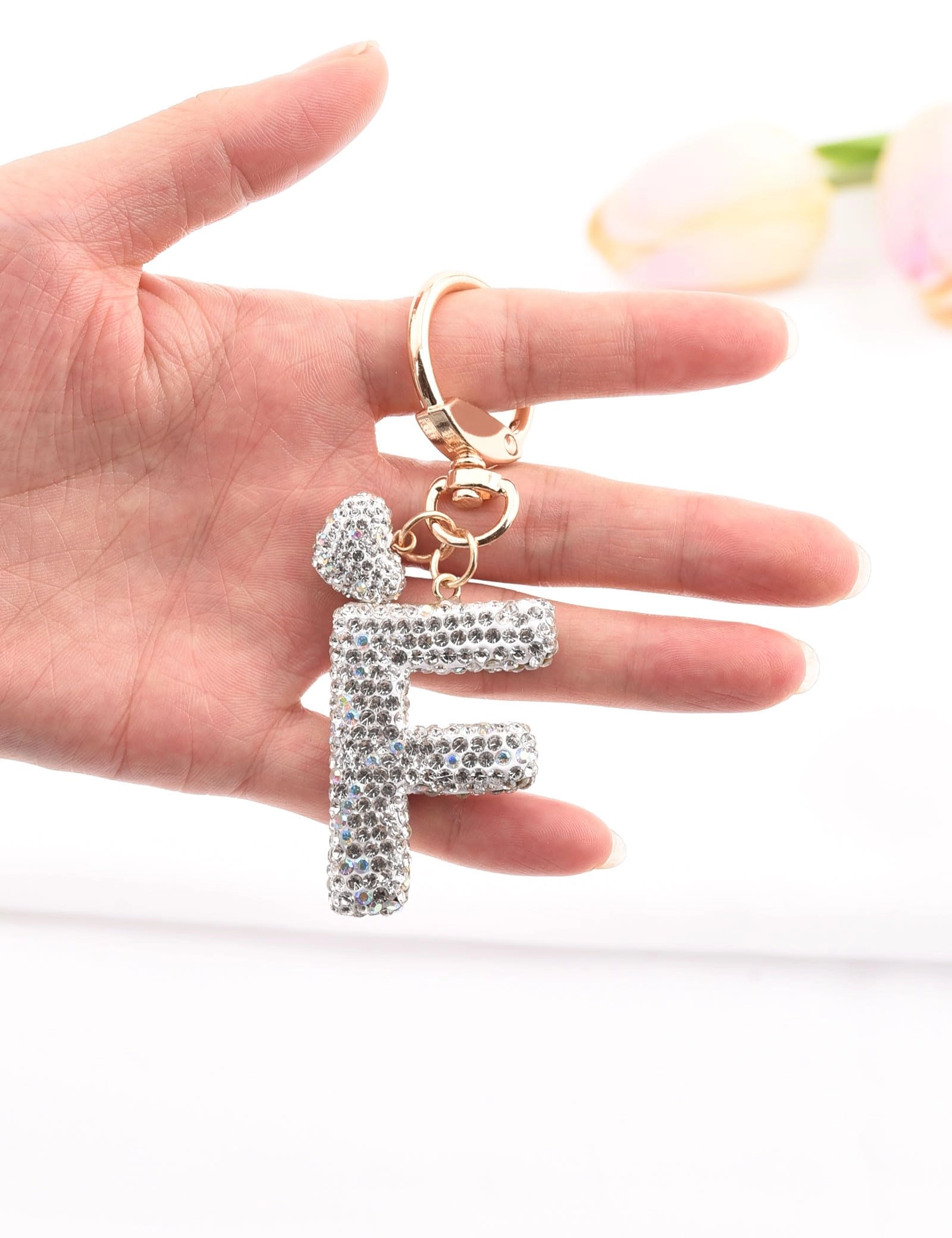 Initial Keychain - L Purple Rhinestone