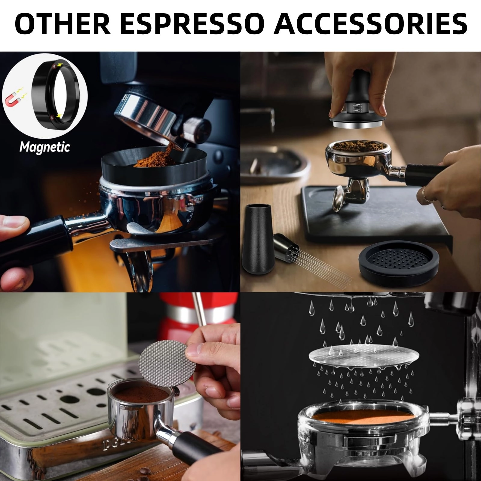 51mm Coffee Tamper + WDT Tool + Stirrer - 13.3cm + Frothing Pitcher - 350ml + Latte Art Pen - 13.5cm + Tamper Mat + Stencils - 16pcs + Dosing Funnel + Coffee Sifter Sprinkler Powder