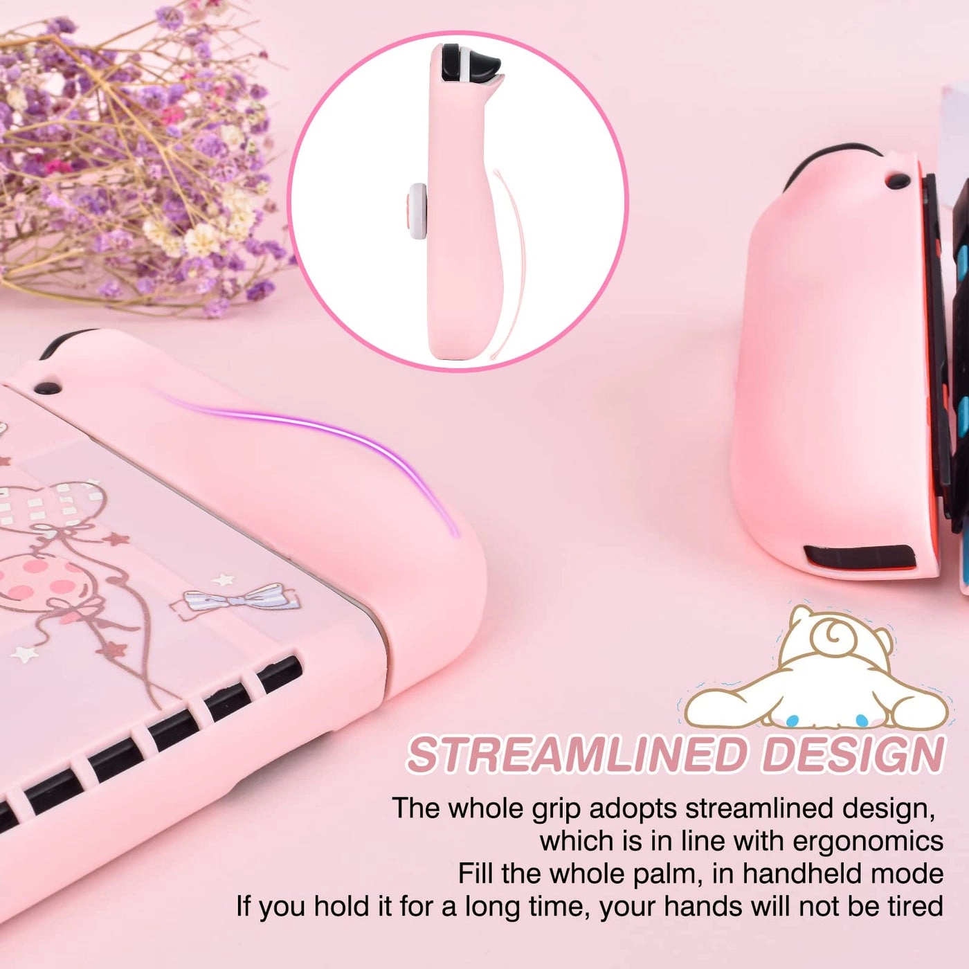 Cute Dog Switch OLED Protective Case - Silicone Shockproof Pink 4PC Cat Claw Thumb Grips Caps