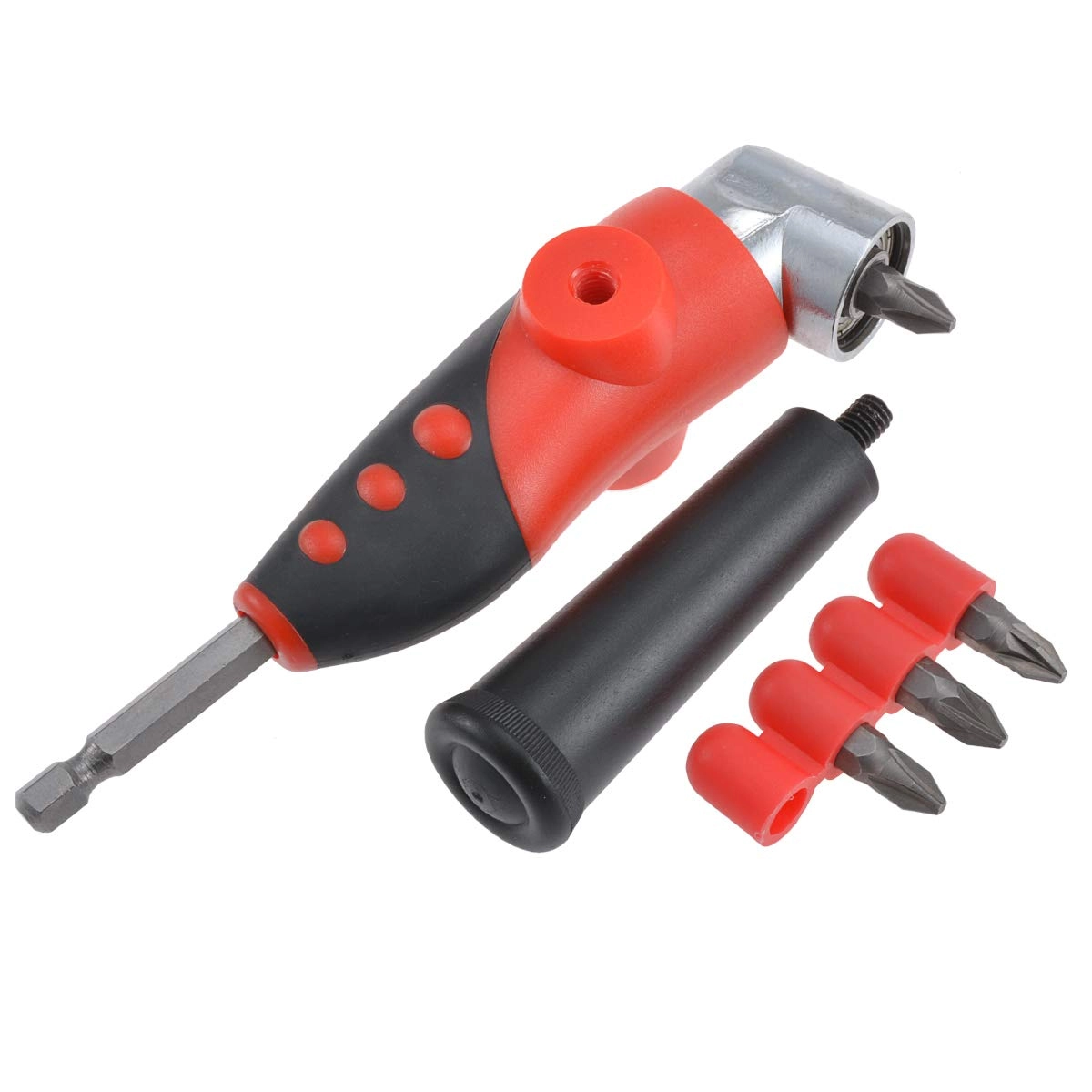 KATUR 105 Degree Right Angle Drill Bit Extension Socket - 1/4" Hex Shank 140mm 4 Phillips Head Screwdrivers