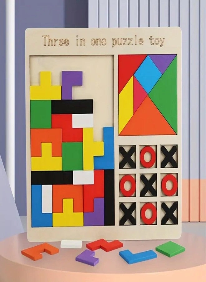 Guellix Square Tangram - Wooden Colorful Three-in-One