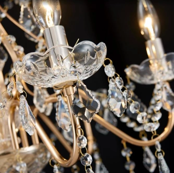 5-Light K9 Crystal Chandelier - Gold Adjustable Chain 59"