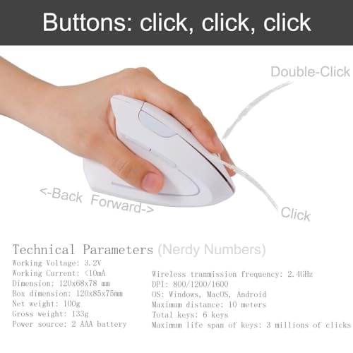 Left Handed Vertical Mouse - Wi-Fi