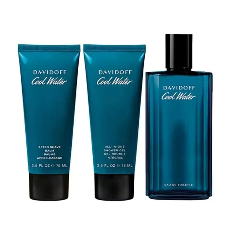 Davidoff Cool Water + After Shave Balm + All In One Shower Gel - Eau de Toilette 3 Pieces