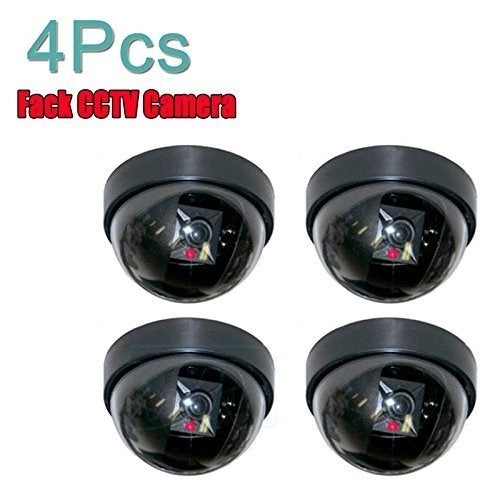 Dummy Fake Security CCTV Dome Camera - Flashing Red Led Light 4 PCS