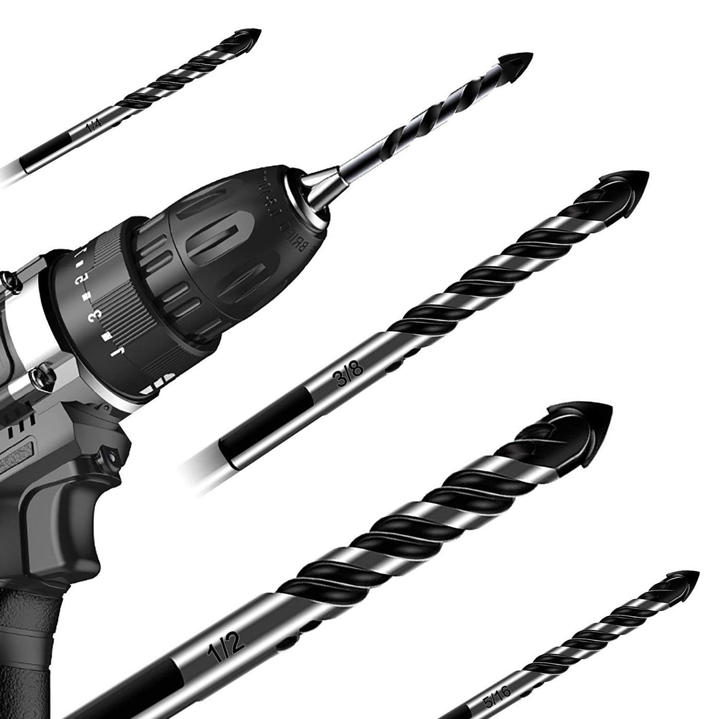 Masonry Drill Bits - Carbide 10-Piece 5/32 to 1/2 inch
