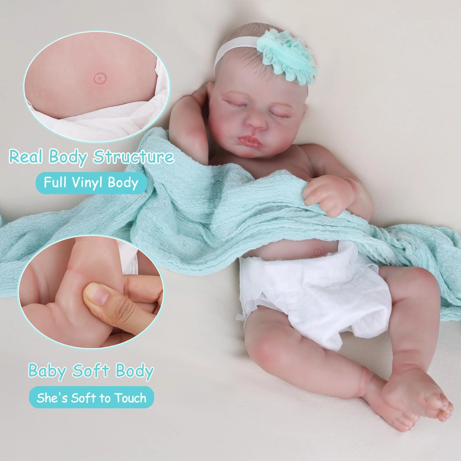 Reborn Baby Doll - 20 Inch Full Vinyl Baby Girl Ages 3+