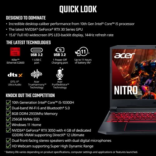 Nitro 5 AN515-55 - 15.6'' Core i5-10300H 8GB DDR4 256GB SSD