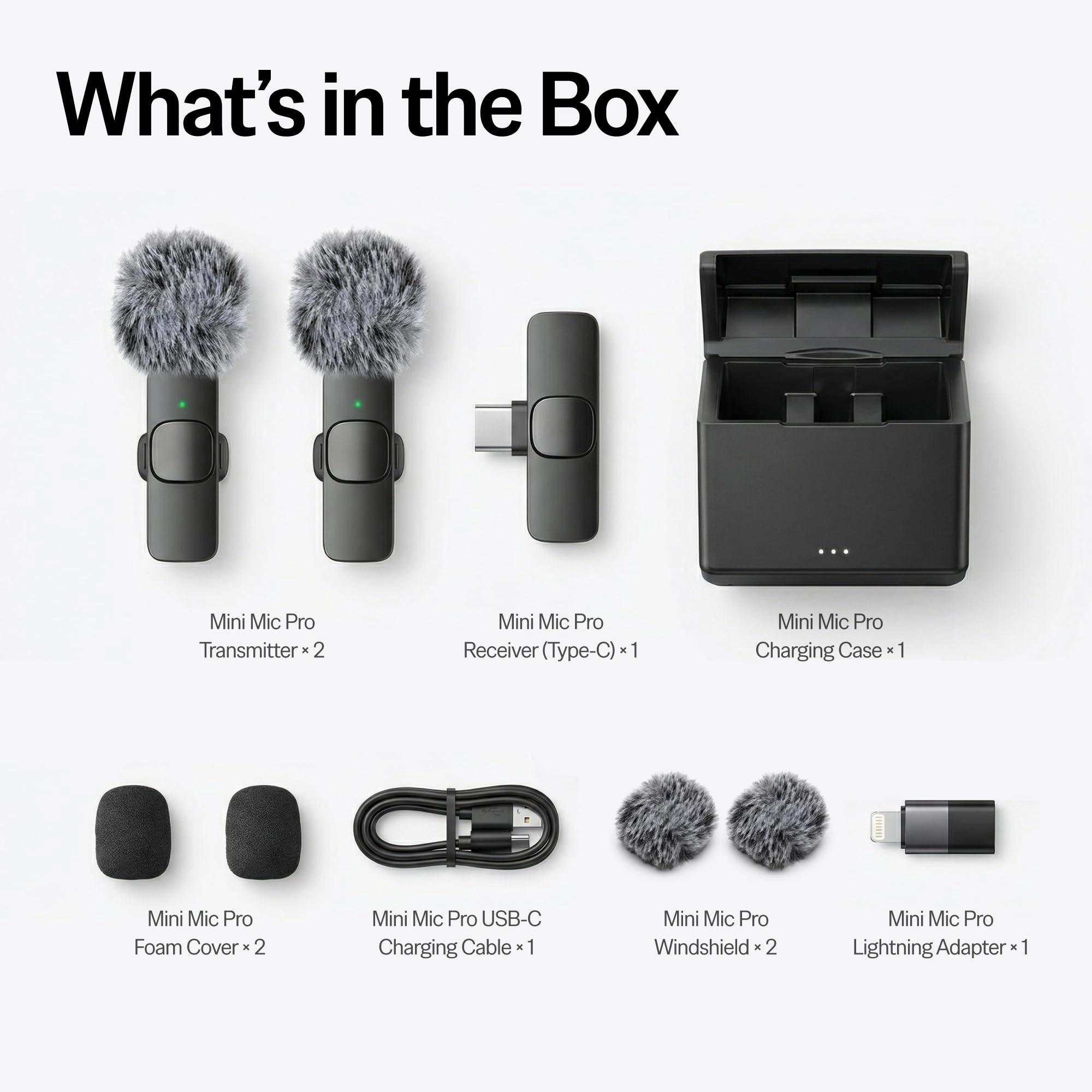 mini-mic-pro Wireless+Lightning+USB Microphone 2 Pack