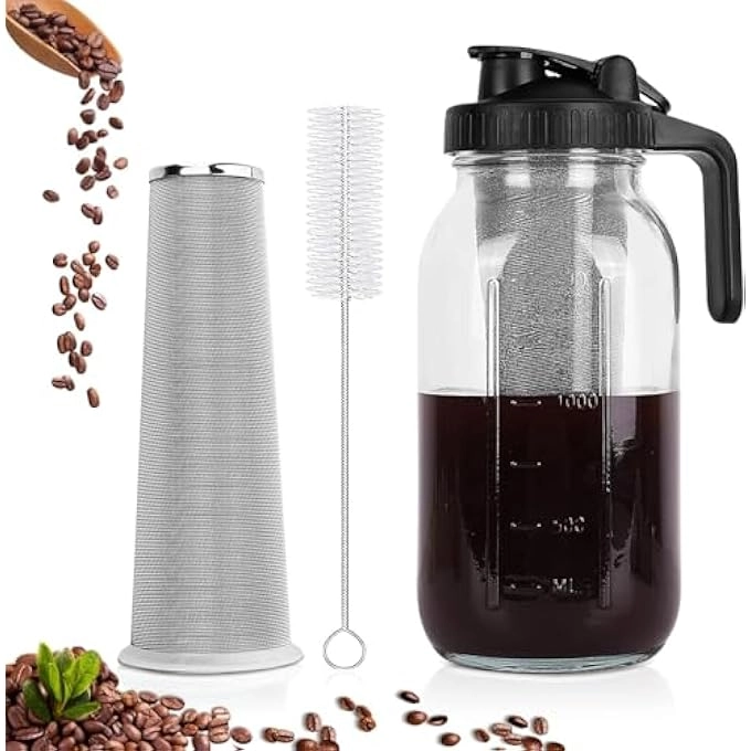 MostNow Cold Brew Pitcher - 64Oz Wide Mouth Mason Jar