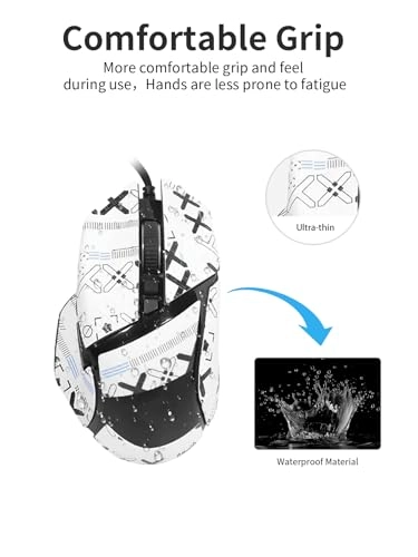 Mouse Anti-Slip Grip Tape for Razer Basilisk V3 Pro - White printed pattern Self-Adhesive