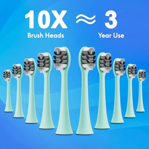 Portable Electric Soft Toothbrush - 90-Day battery life 10 Brush Heads 15 Modes