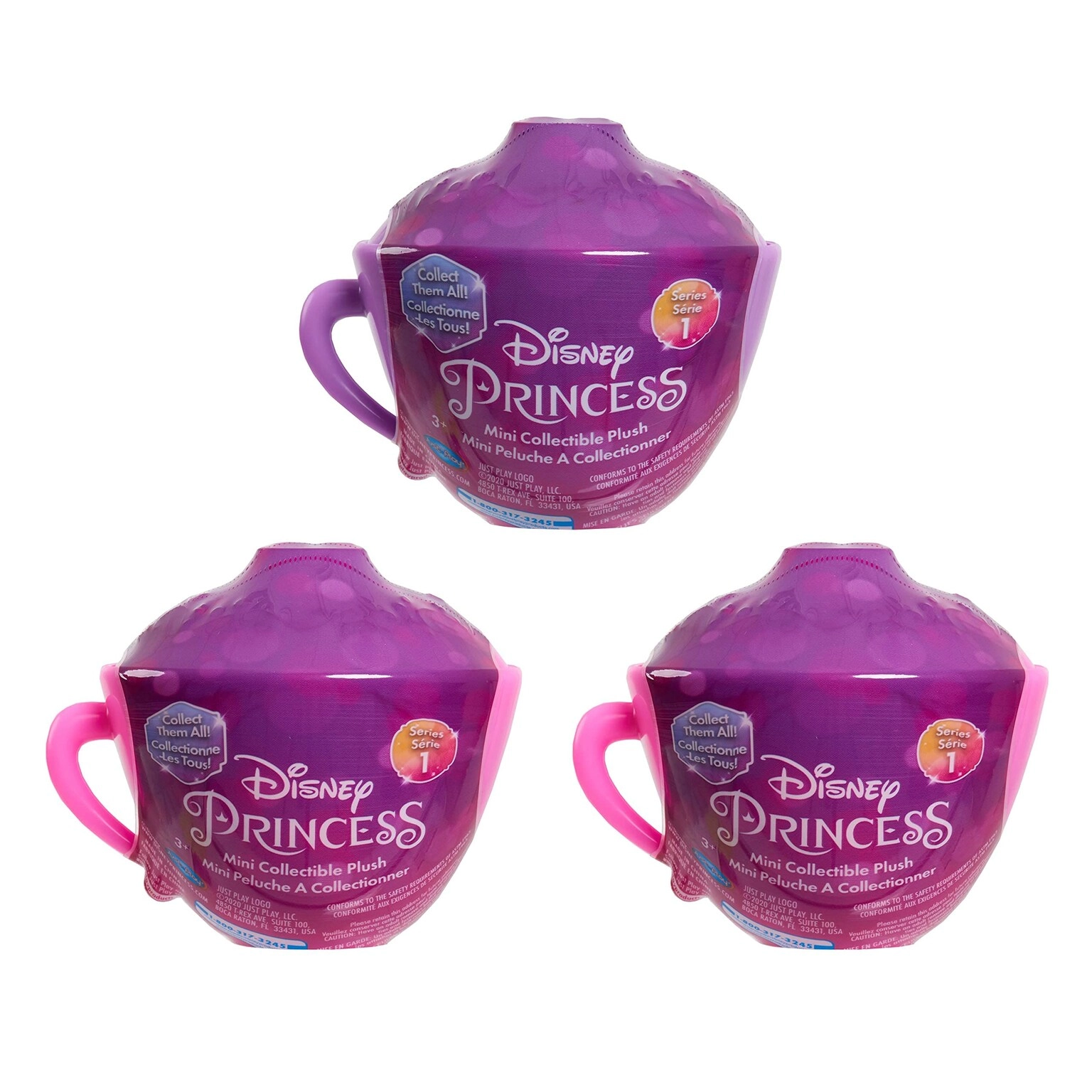 Just Play Disney Princess Mini Teacup Capsule Plushie - Ages 3+ 3-Pack