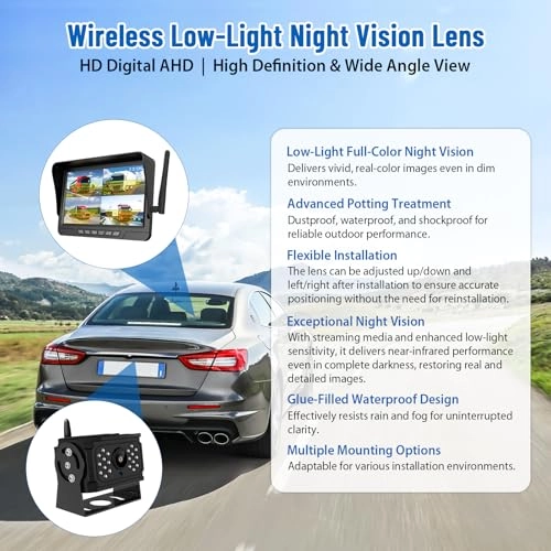 AHD Monitor - 7 Inch HD + Wireless Reversing Camera - 1080P 170°