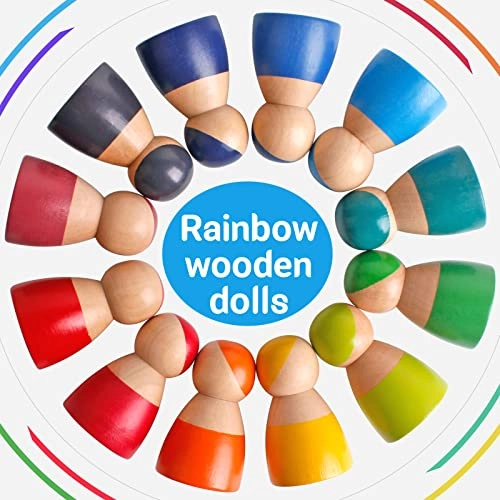 Rainbow Wood Peg Dolls - 3 years and up 12 pieces