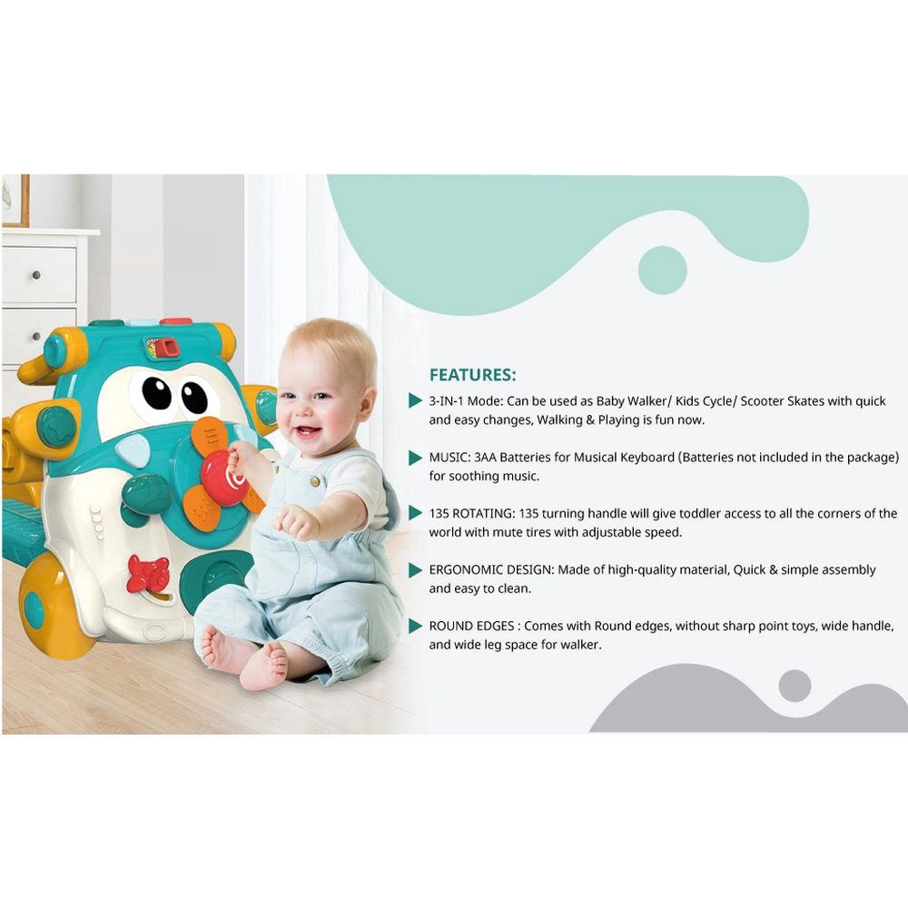 3-in-1 Baby Walker - Musical Keyboard Learning Table Mode