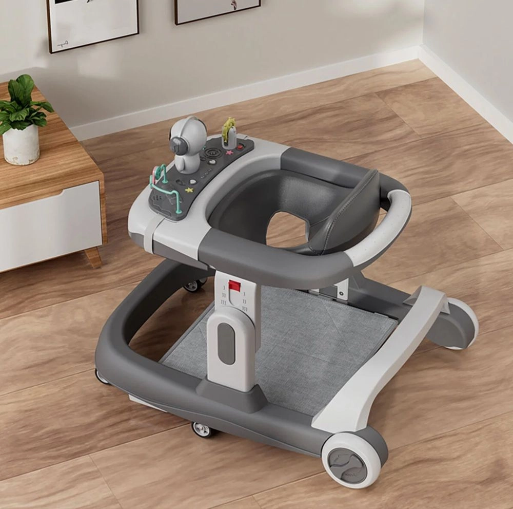 Adjustable Baby Walker - Grey Foldable 6-Wheel