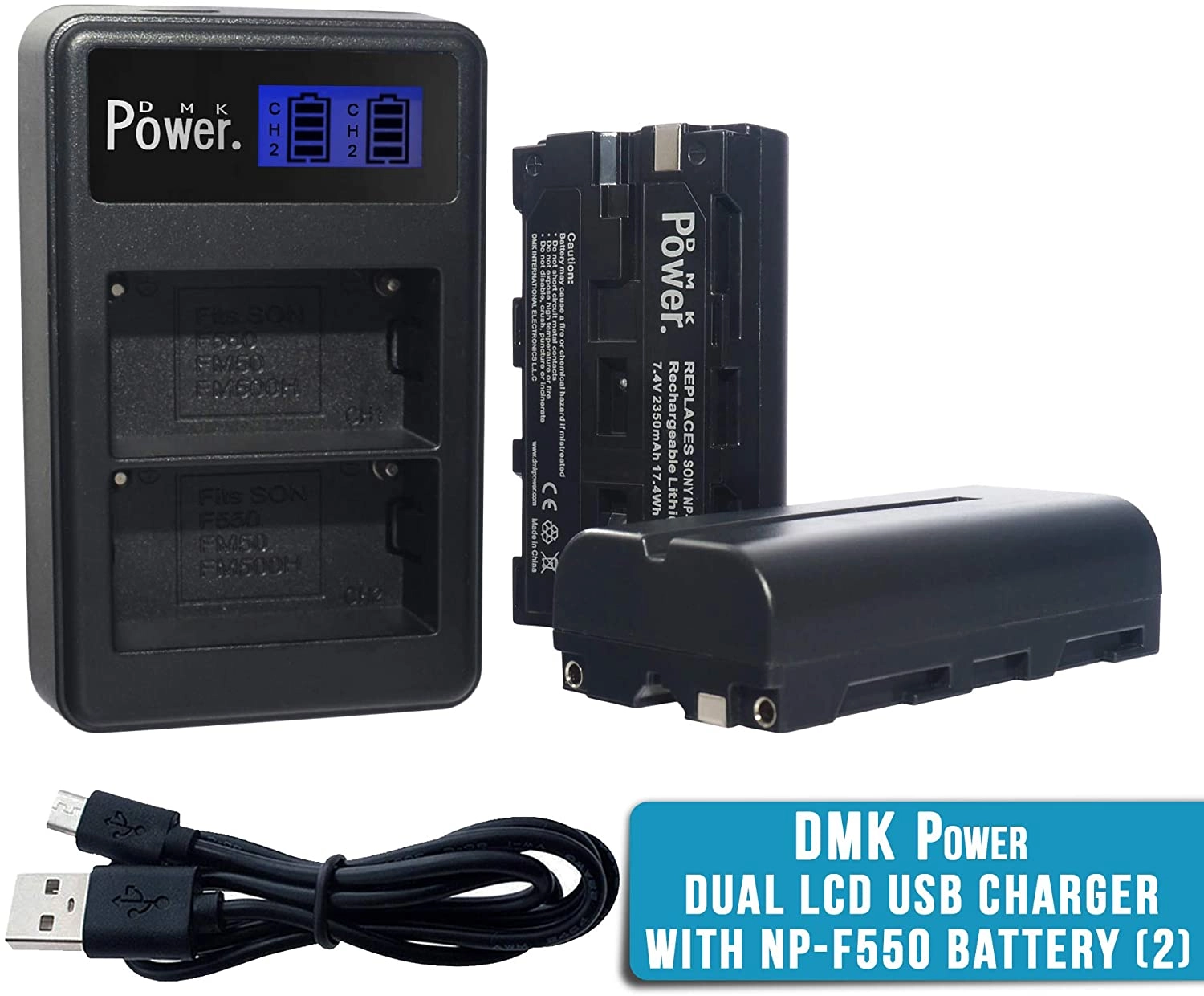 DMK Power NP-F550 - 2-Pack + LCD Dual Slot Charger