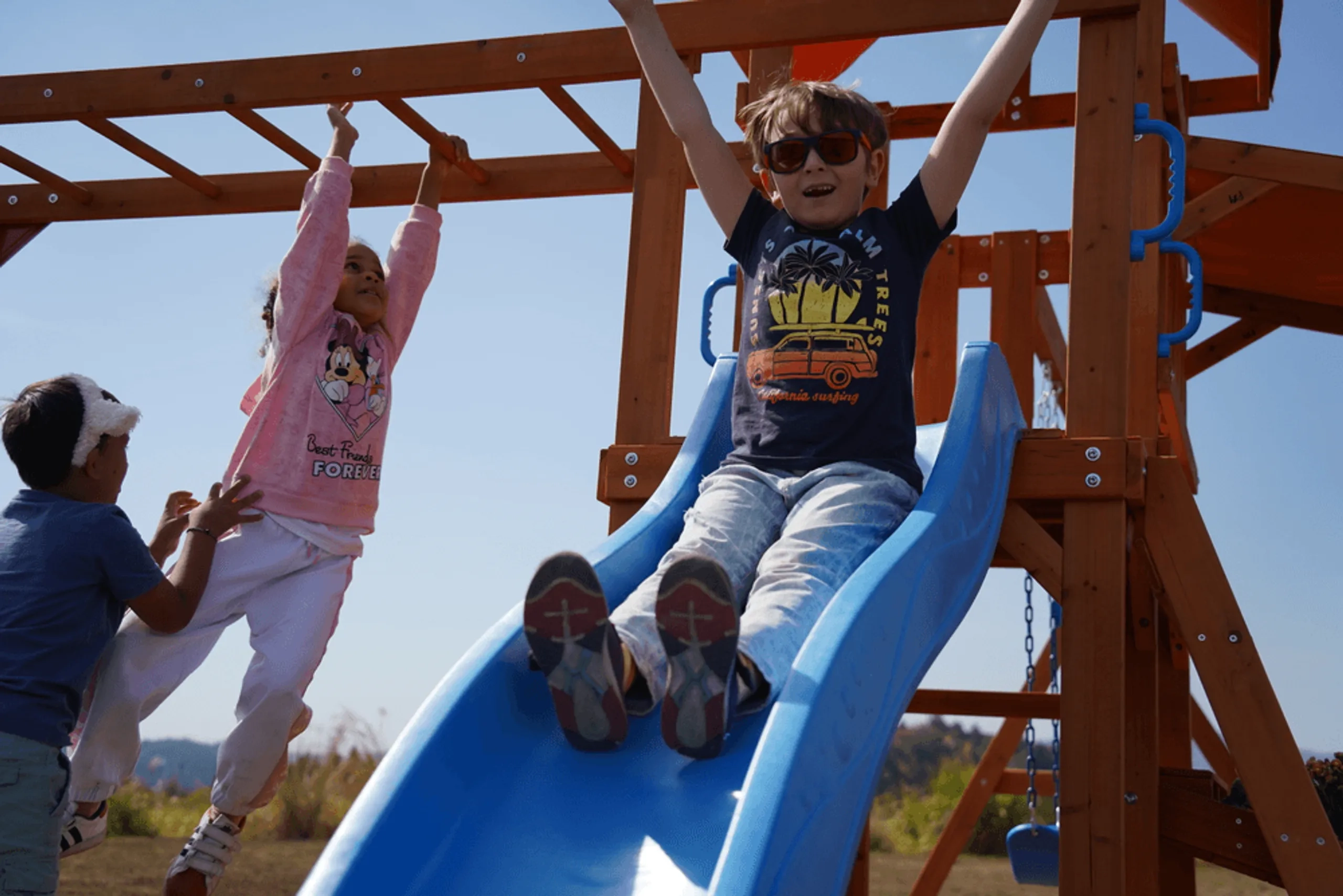 Arabian Pronghorn Wooden Swing Set - 2.2M Slide Double Play Fort