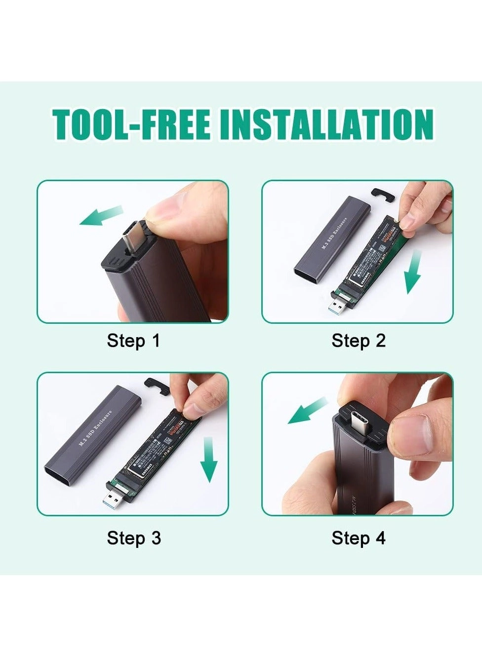 M.2 SSD Enclosure - NVMe SATA Dual Protocol 10Gbps USB-C/A