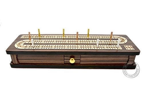 Continuous Cribbage Board - Inlaid Rosewood Maple 3 Tracks Sliding Lid Drawer