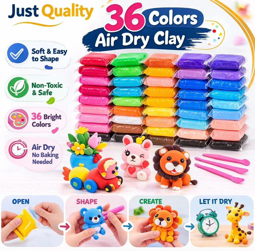 Just Quality Modeling Clay Set - 36 Colors 3 Tools 36 pcs.