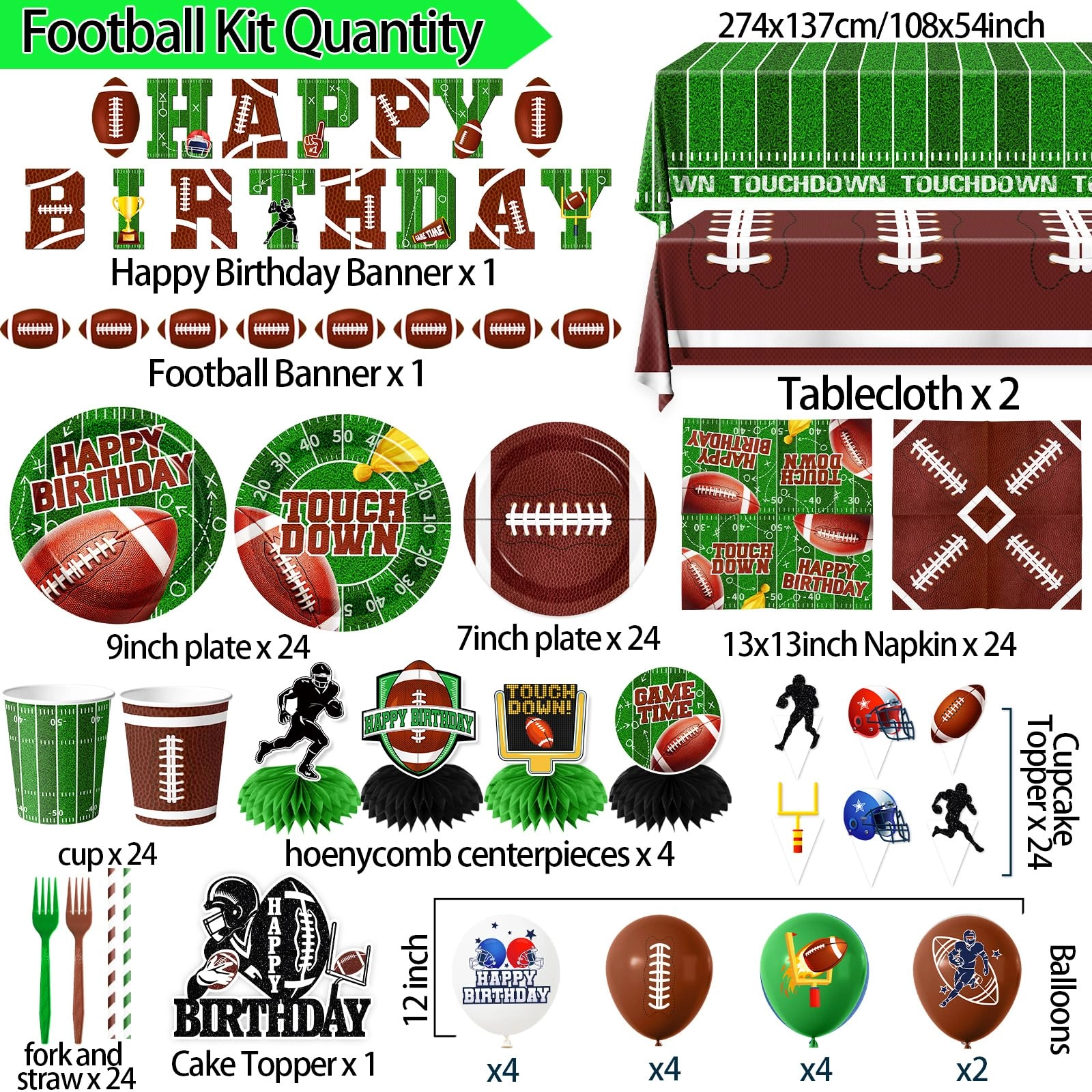 Football Birthday Party Decorations - 191Pcs Birthday