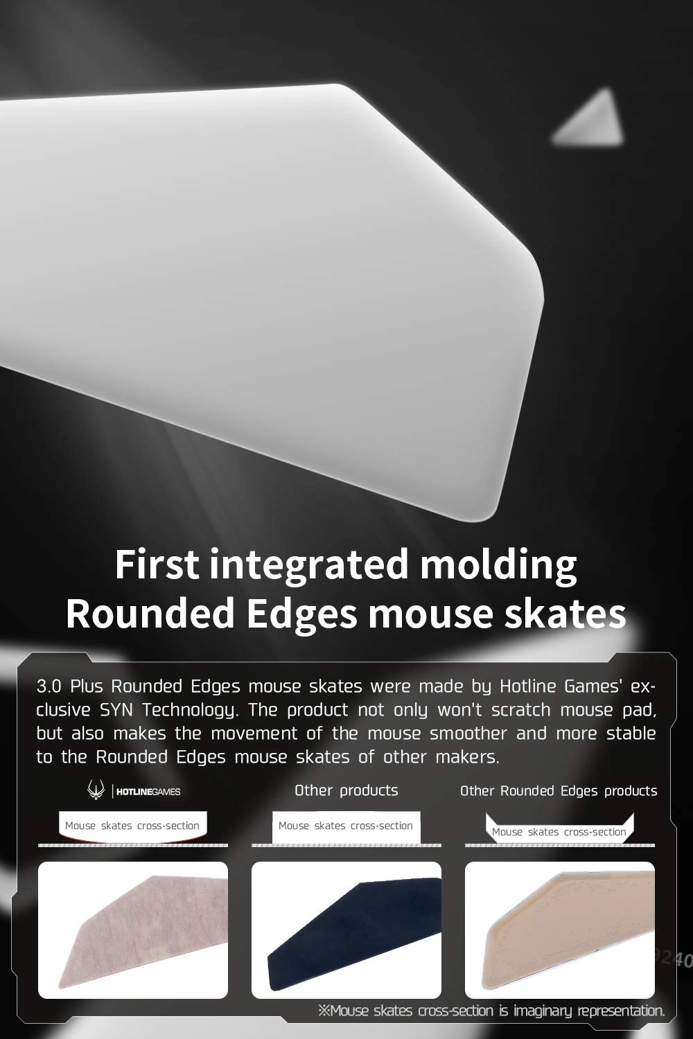 3.0 Plus Rounded Curved Edges Mouse Feet Skates - 0.8mm PTFE Super Glide