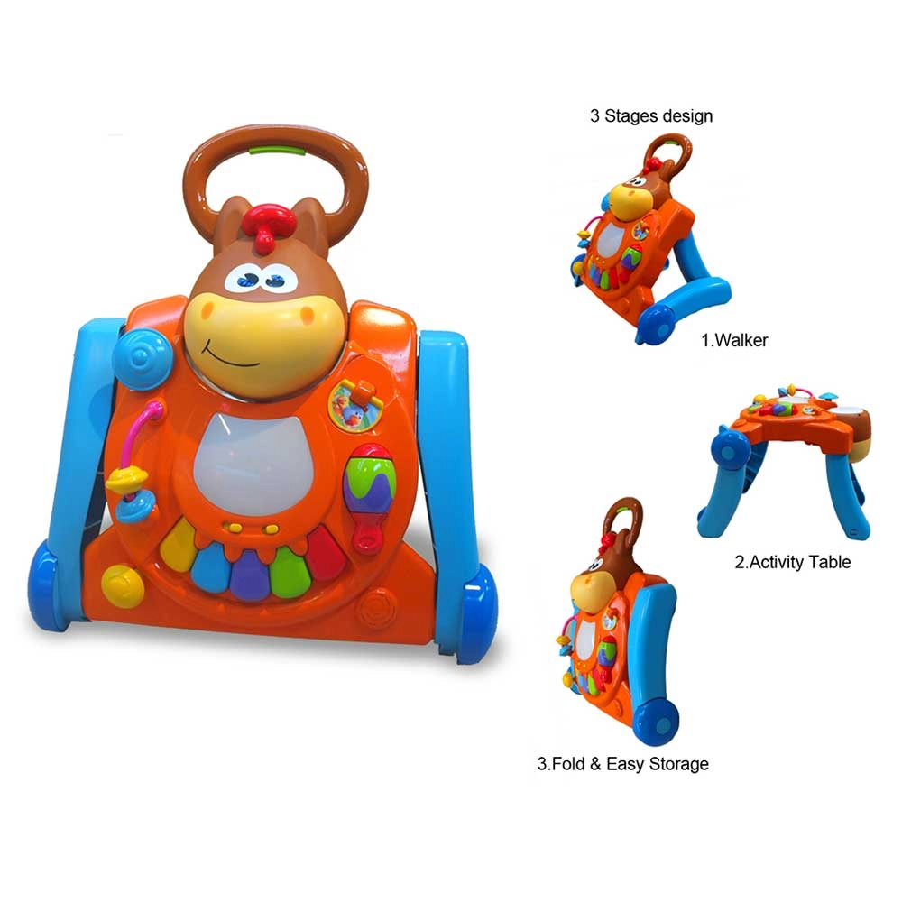3 In 1 Twinkling Horse Table Walker - lights sounds music table legs fold