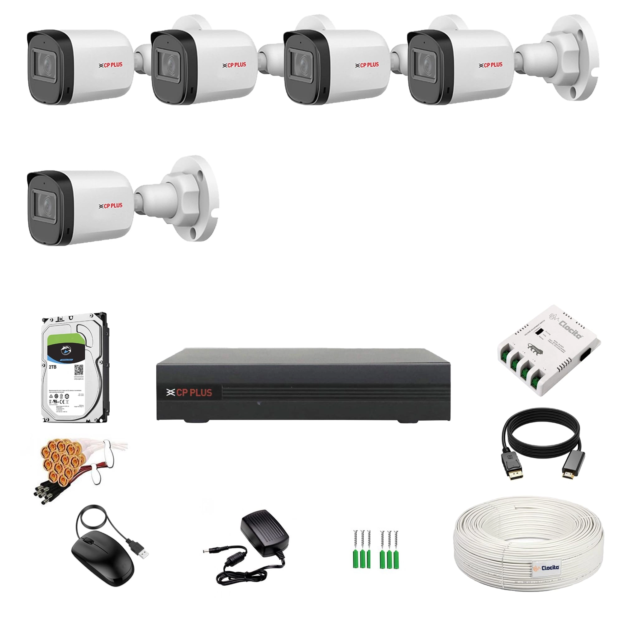 Aditya Infotech Ltd 2.4MP DVR - 8CH + 2.4MP Dome Camera + 2.4MP Bullet Camera + Hard Disk - 2TB + SMPS + CCTV Coaxial Cable