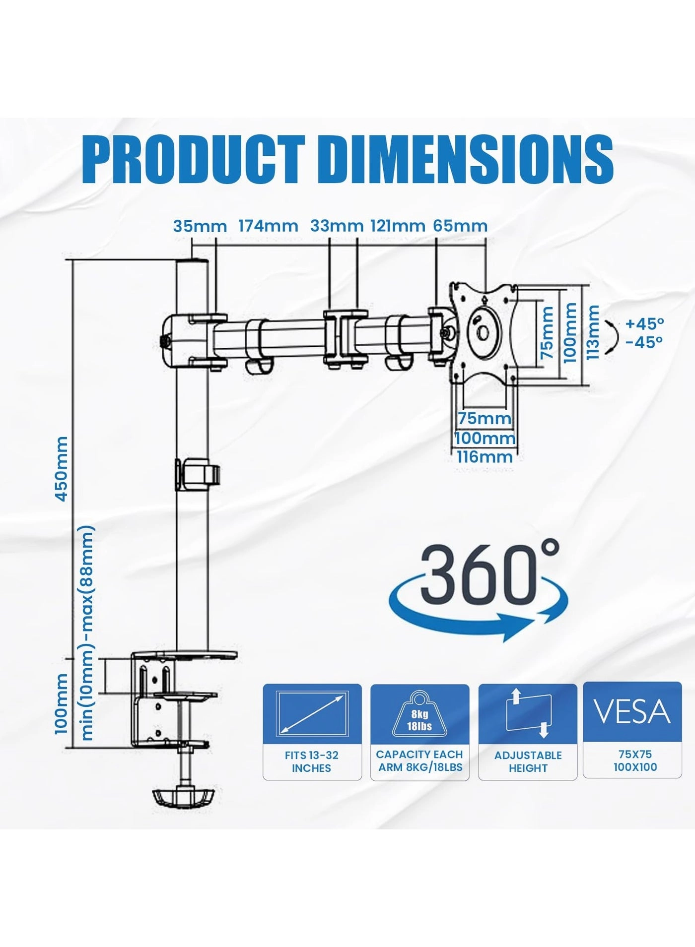 Single Monitor Desk Mount - 1 32 Inch