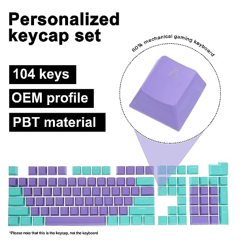 104 Keys PBT Keycap Set - OEM Profile Double Shot Purple and Turquoise