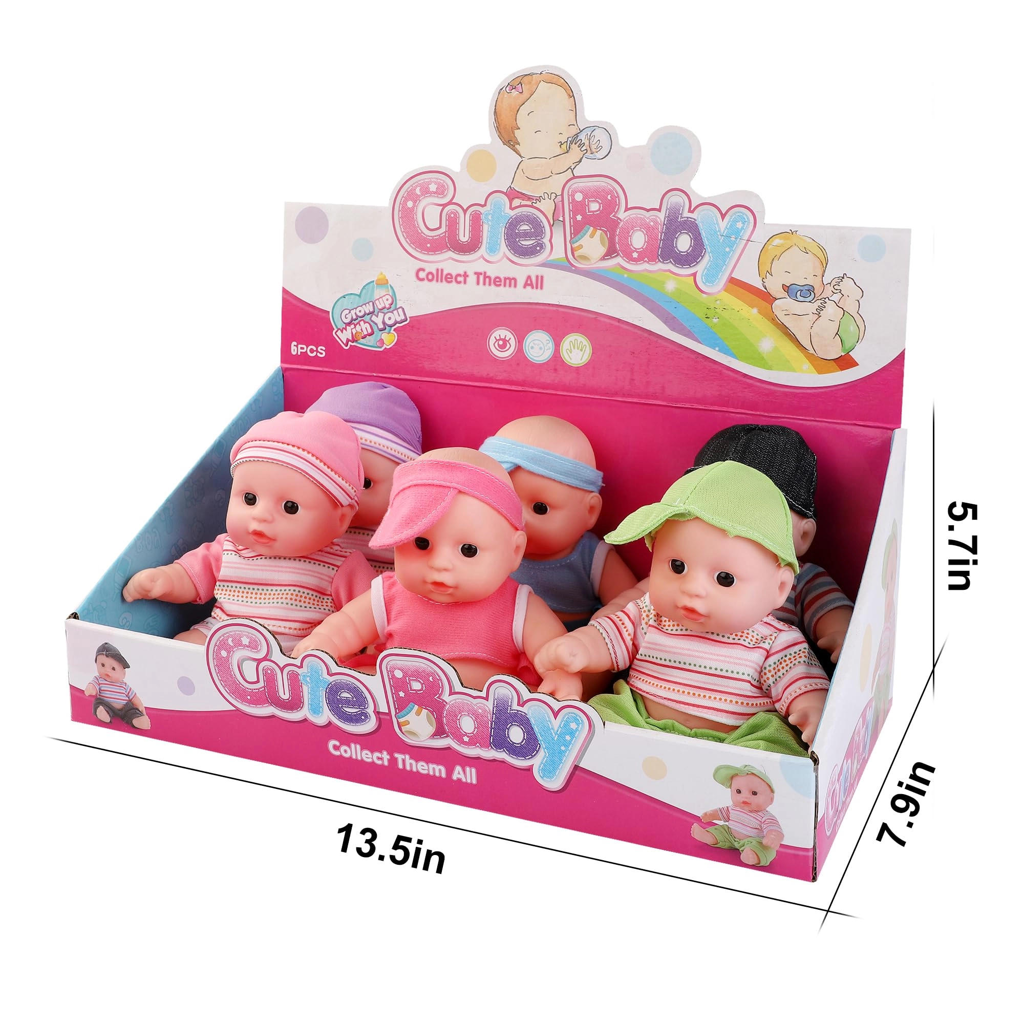 Baby Doll - Pack of 6 All Vinyl 8 Inches Tall Gift Bundle Ages 18+