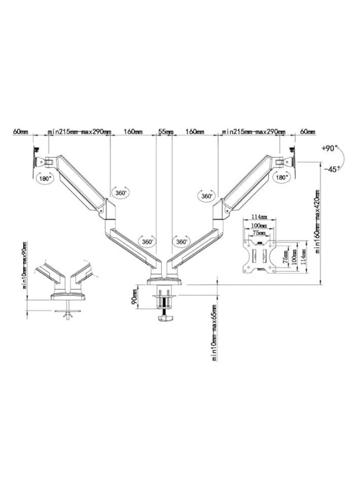 Dual Monitor Mount - 2 Monitors 32 inches 75mm or 100mm