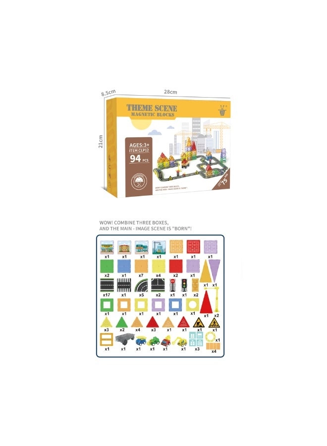 Magnetic Building Tiles Road Track Set - 94pcs