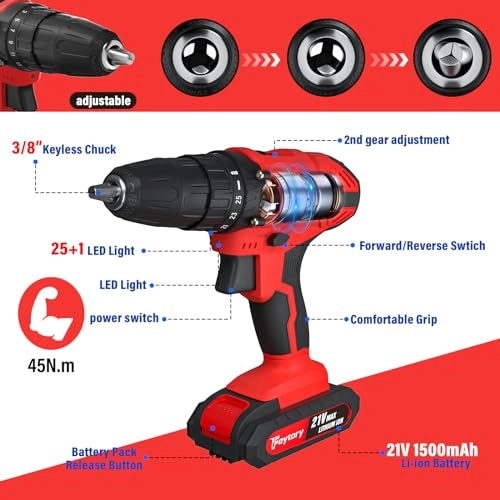 21V Cordless Power Drill - 1500mAh