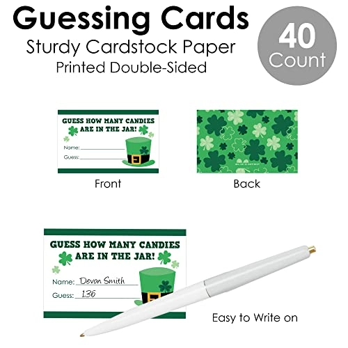 Shamrock St. Patrick's Day Candy Guessing Game - 12 years and up 1 sign with a built-in stand and 40 guessing cards