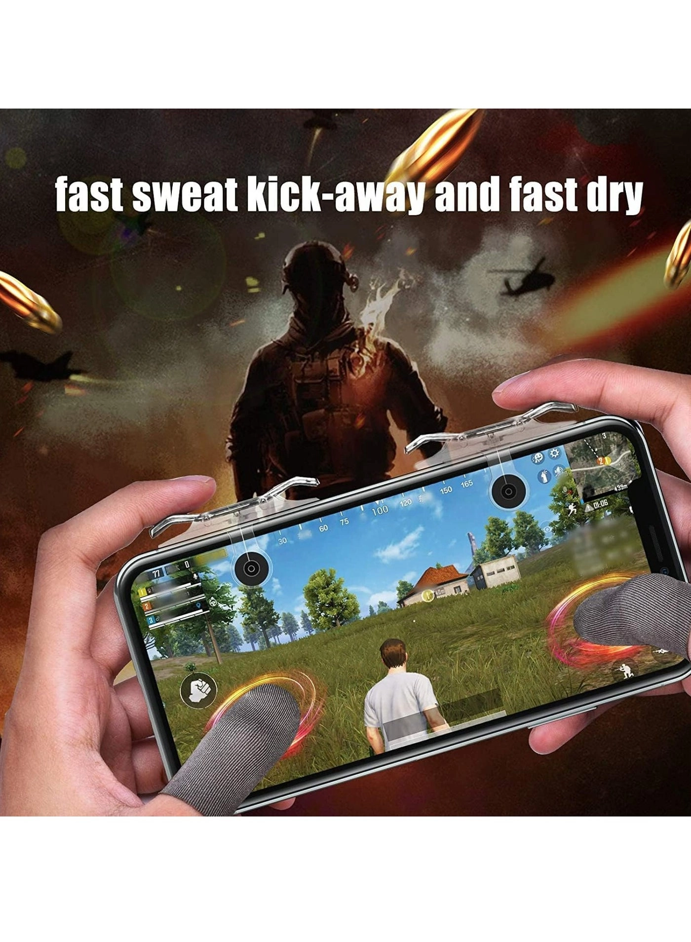 Anti-Sweat Gaming Finger Sleeves - 12Pcs + Mobile L1R1 Game Triggers - 2Pcs