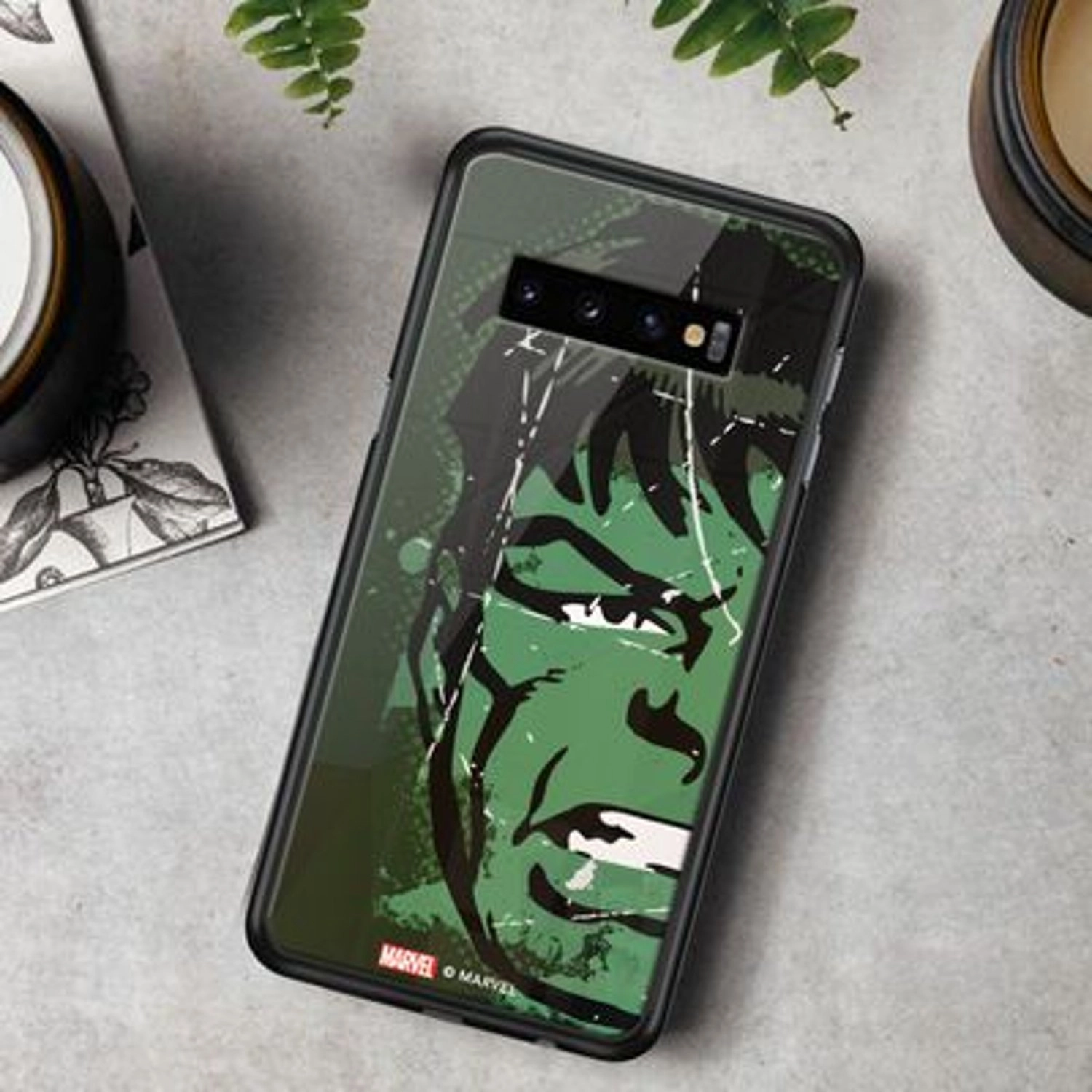 Hulk Sketch Back Case for Galaxy S10 Plus - TPU Bumper Case + Tempered Glass Back